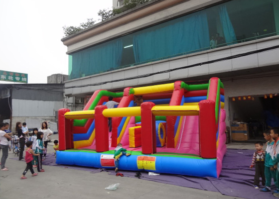 China Double Lane Commercial Inflatable Slide Obstacle And Playground Inside supplier