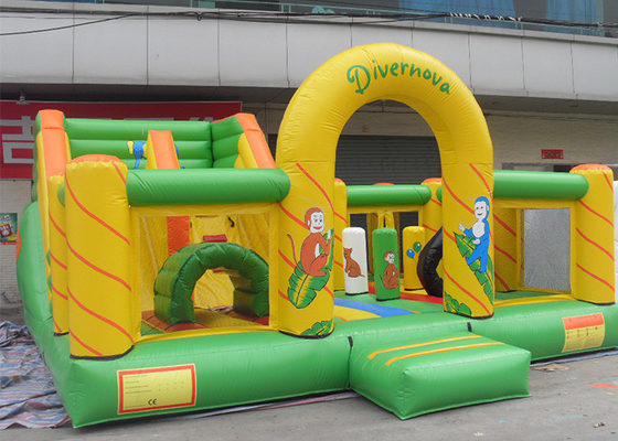 China Small Cartoon Theme Inflatable Fun Island , Inflatable Playground With Giant Blow Up Slide supplier