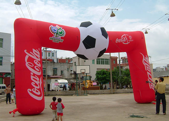 China Football Red Custom Coca Cola Inflatable Entrance Arch , Inflatable Finish Arch With Full Printing supplier