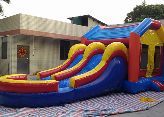 China Rainbow Combo Inflatable Bounce House Water Slide With Double Lane And Pool supplier